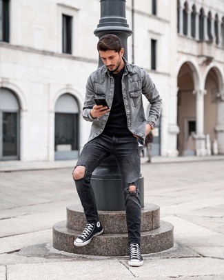 Charcoal Ripped Jeans Summer Outfits For Men: 