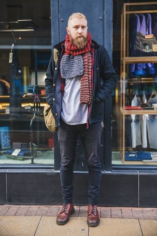 Red Knit Scarf Outfits For Men: 