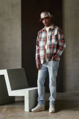 Multi colored Plaid Long Sleeve Shirt Outfits For Men: 