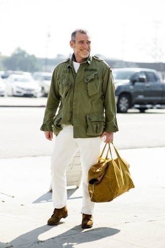 Olive Military Jacket Spring Outfits For Men: 