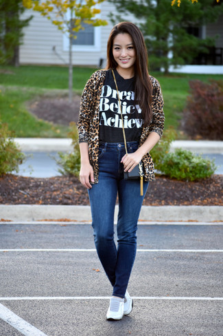 Tan Leopard Open Cardigan Outfits For Women: 