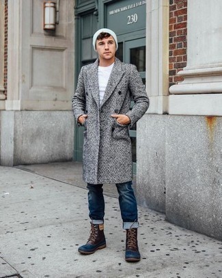 Brown Leather Snow Boots Outfits For Men: 