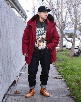 Red Parka Outfits For Men: 