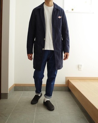 Navy Raincoat Spring Outfits For Men: 