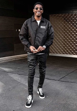 Black Canvas High Top Sneakers Outfits For Men: 