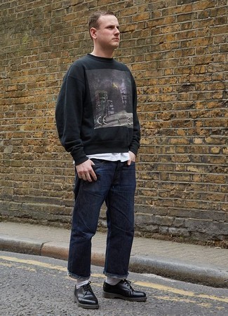 Black and White Print Sweatshirt Outfits For Men: 