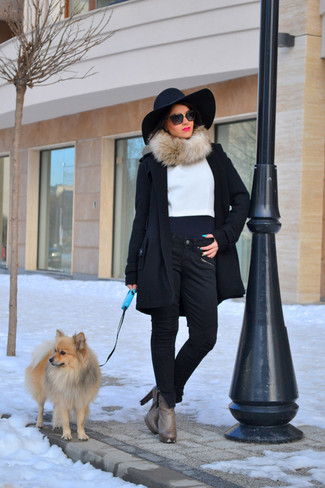 Charcoal Leather Ankle Boots Outfits: 