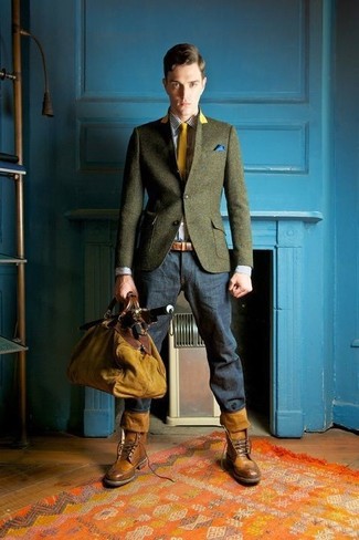 Dark Brown Leather Brogue Boots Outfits: 