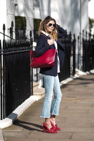 Red Leather Tote Bag Outfits: 
