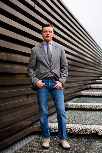 Grey Wool Tie Outfits For Men: 