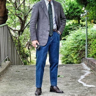 Dark Green Check Tie Outfits For Men: 