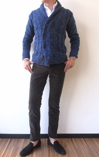 Navy Cardigan Outfits For Men: 