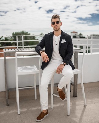 White and Black Horizontal Striped Pocket Square Outfits: 