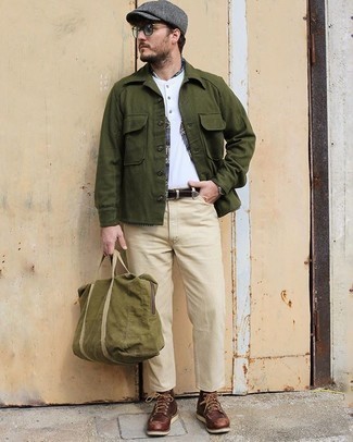Dark Green Canvas Duffle Bag Outfits For Men: 