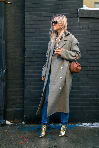 Gold Ankle Boots with Coat Cold Weather Outfits: 
