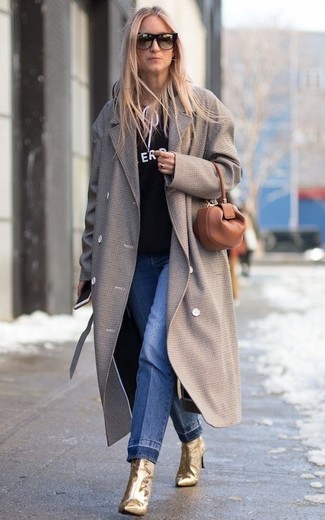 Gold Ankle Boots with Coat Cold Weather Outfits: 