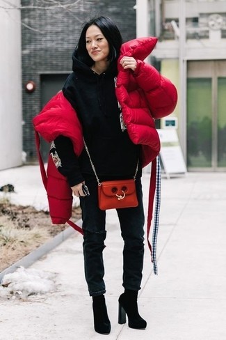 Red Puffer Jacket Outfits For Women: 