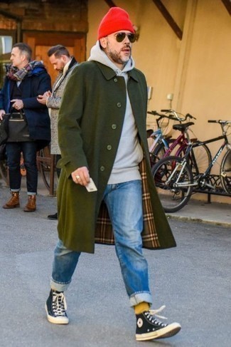 Dark Green Trenchcoat Outfits For Men: 