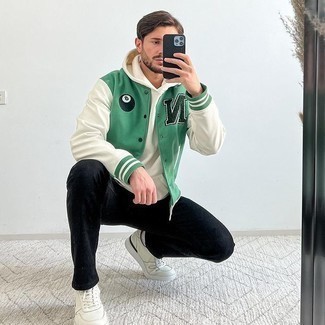 Green Varsity Jacket Outfits For Men: 