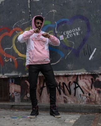 Hot Pink Hoodie Outfits For Men: 