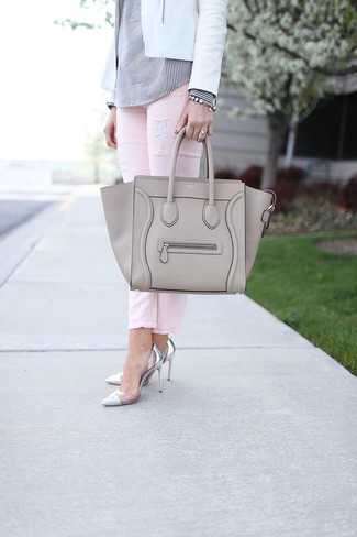 Grey Leather Tote Bag Outfits: 