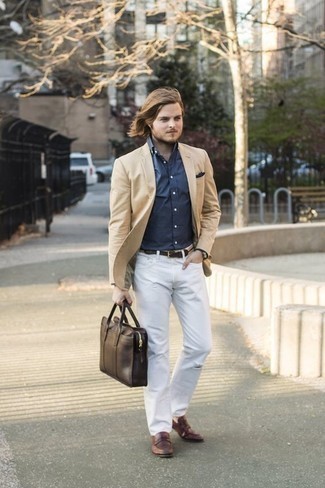 Dark Brown Leather Briefcase Outfits: 