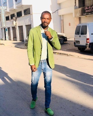 Green Suede Loafers Outfits For Men: 