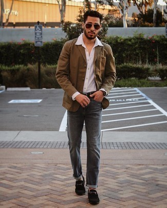 Brown Cotton Blazer Outfits For Men: 
