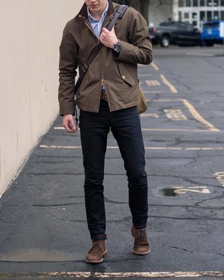 Black Pants with Dark Brown Shoes Spring Outfits For Men In Their 20s: 