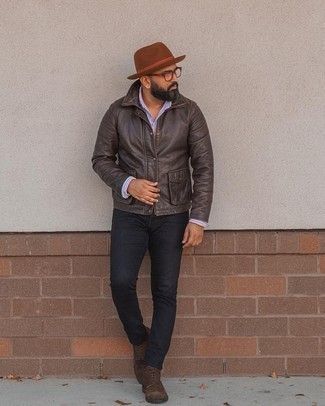Dark Brown Suede Brogue Boots Outfits: 