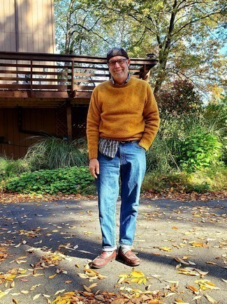 Navy Print Beanie Outfits For Men After 50: 
