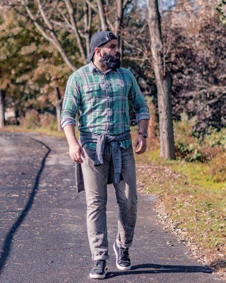 Green Long Sleeve Shirt Fall Outfits For Men: 