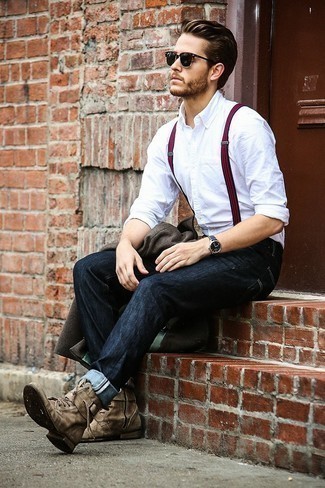 Red Suspenders Smart Casual Outfits: 