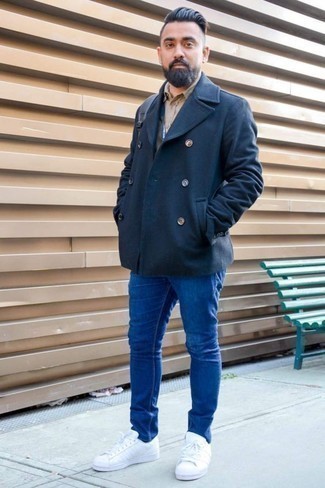 Navy Pea Coat Chill Weather Outfits: 