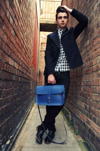Blue Leather Messenger Bag Outfits: 