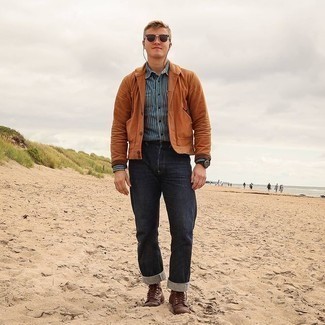 Brown Shirt Jacket Outfits For Men: 