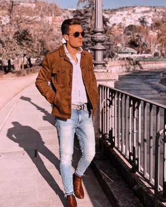 Tan Leather Belt Outfits For Men: 
