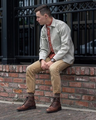 Grey Shirt Jacket Outfits For Men: 