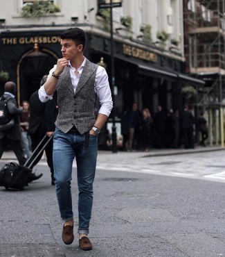 Grey Houndstooth Waistcoat Outfits: 