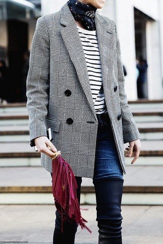 Grey Plaid Wool Blazer Outfits For Women: 