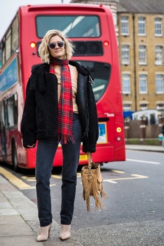 Red Plaid Scarf Winter Outfits For Women: 