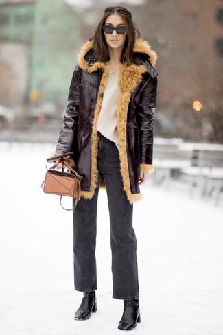 Tan Leather Crossbody Bag Cold Weather Outfits: 