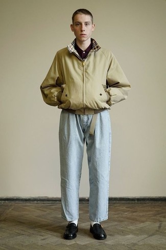 Beige Bomber Jacket Outfits For Men: 