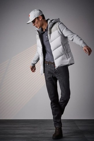 Grey Quilted Hoodie Outfits For Men: 