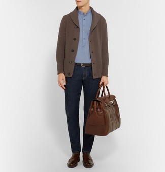 Tobacco Cardigan Outfits For Men: 