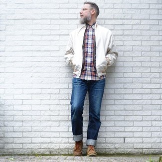 White Bomber Jacket Outfits For Men: 
