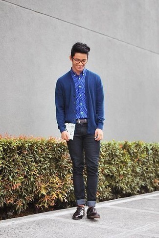 Blue Polka Dot Short Sleeve Shirt Outfits For Men: 