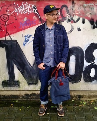 Navy Canvas Tote Bag Outfits For Men: 