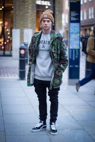 Olive Camouflage Military Jacket Outfits For Men: 