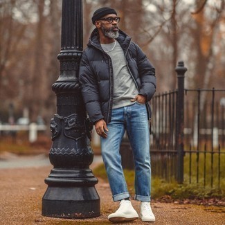 Grey Sweatshirt Cold Weather Outfits For Men After 50: 